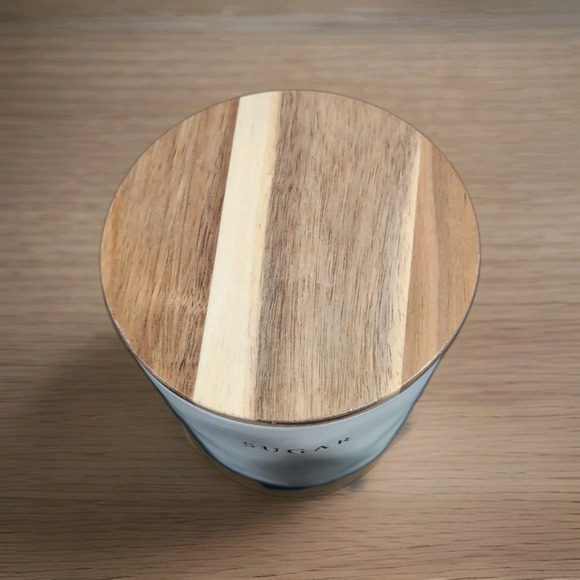 Crofton Stoneware Sugar  Canister with Wooden Seal Lid - Picture 4 of 7